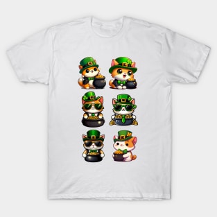 Cat Leprechauns With Pots of Gold - Stickers 2 - Saint Patrick T-Shirt